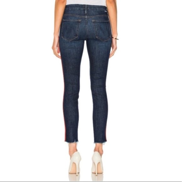 Mother Womens Looker Ankle Fray Skinny Jeans Speed Racer Blue Red Stripe size 27 - Picture 3 of 16